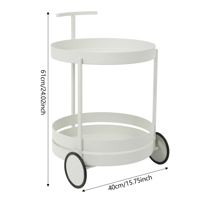 Round movable storage trolley, storage trolley with wheels, 40x61CM - White Round movable storage trolley, storage trolley with wheels, 40x61CM - White