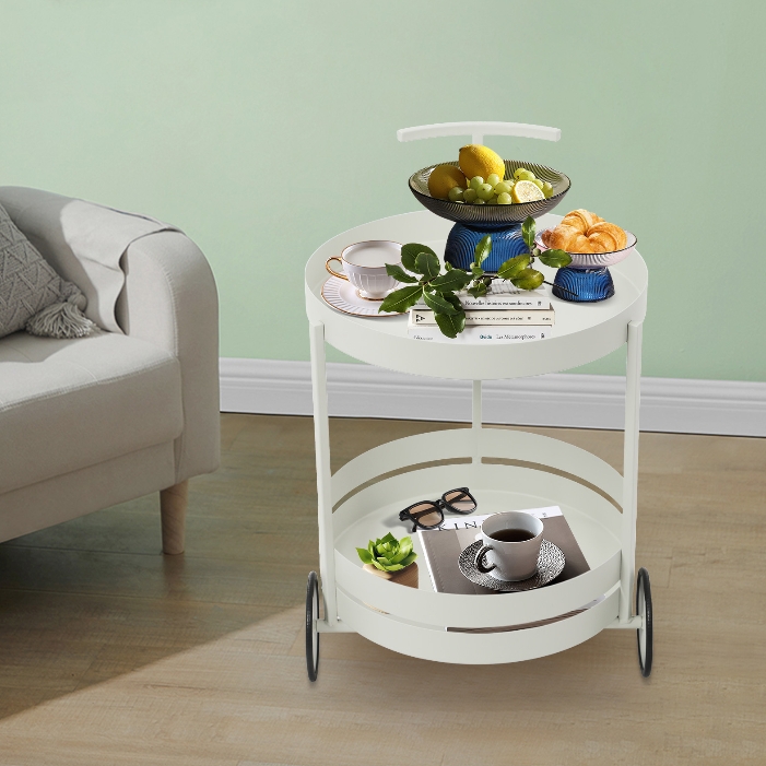 Round movable storage trolley, storage trolley with wheels, 40x61CM - White