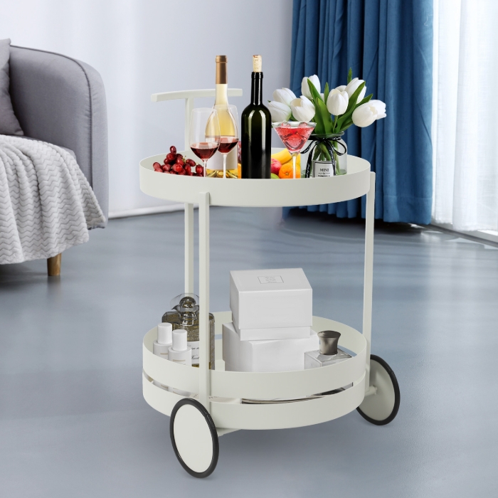 Round movable storage trolley, storage trolley with wheels, 40x61CM - White Round movable storage trolley, storage trolley with wheels, 40x61CM - White
