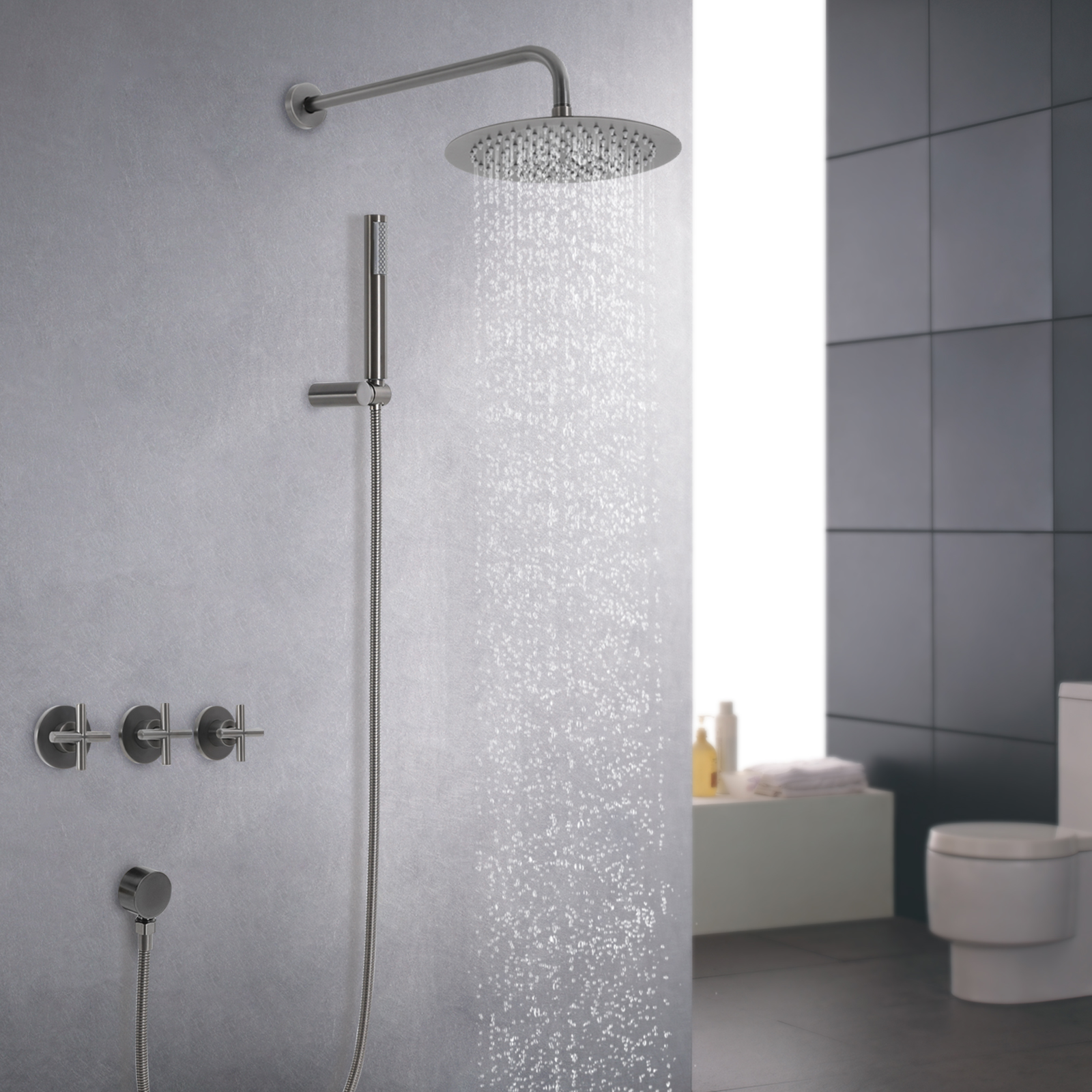 Modern Shower Set, 10-Inch Shower Kit with Handheld Spray, Wall Mounted Shower Set - Water Plating Gray