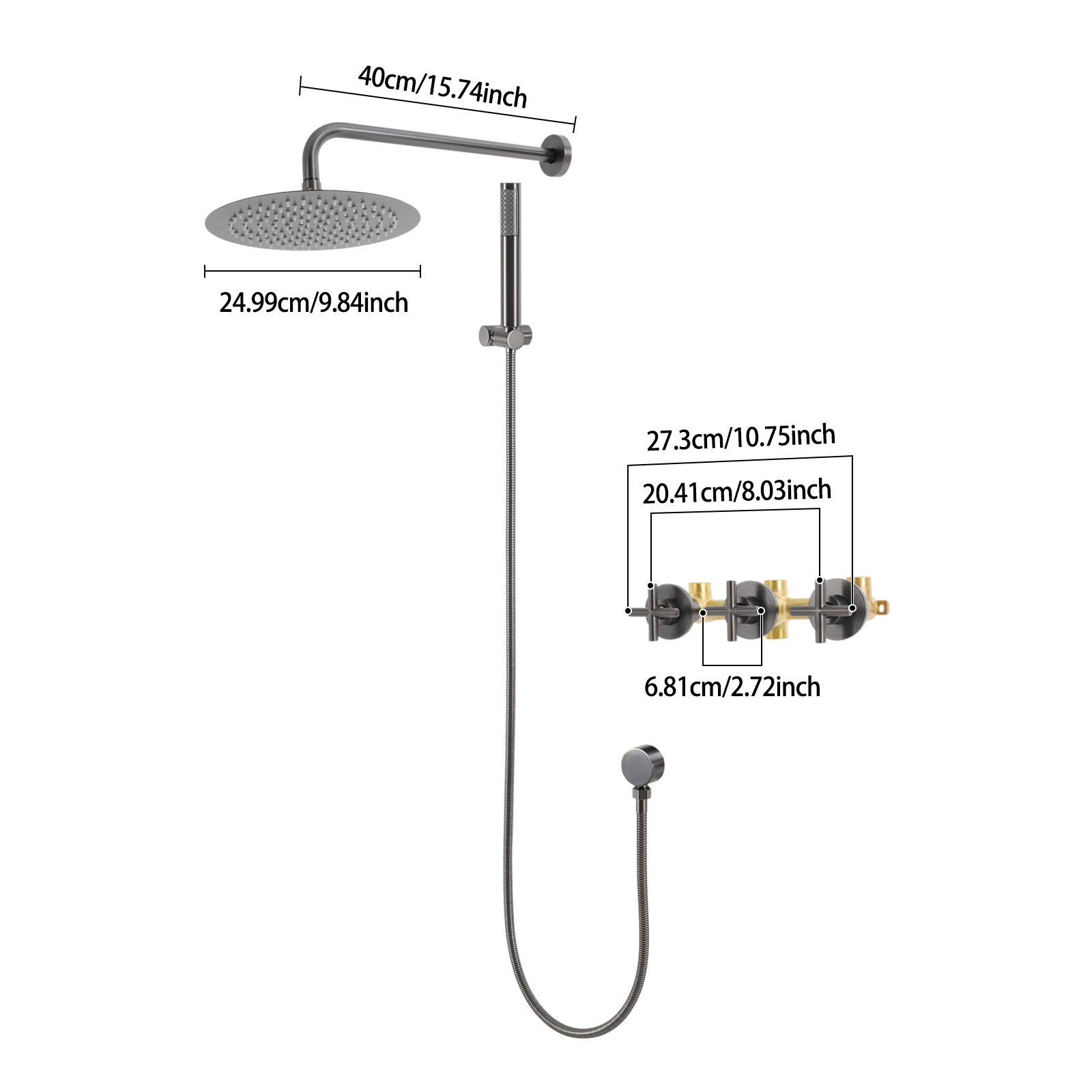 Modern Shower Set, 10-Inch Shower Kit with Handheld Spray, Wall Mounted Shower Set - Water Plating Gray Modern Shower Set, 10-Inch Shower Kit with Handheld Spray, Wall Mounted Shower Set - Water Plating Gray