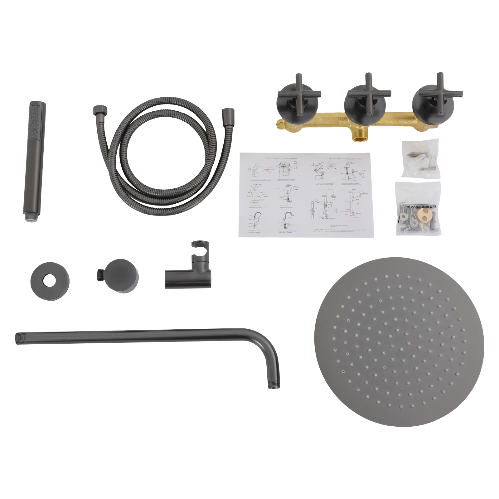 Modern Shower Set, 10-Inch Shower Kit with Handheld Spray, Wall Mounted Shower Set - Water Plating Gray Modern Shower Set, 10-Inch Shower Kit with Handheld Spray, Wall Mounted Shower Set - Water Plating Gray