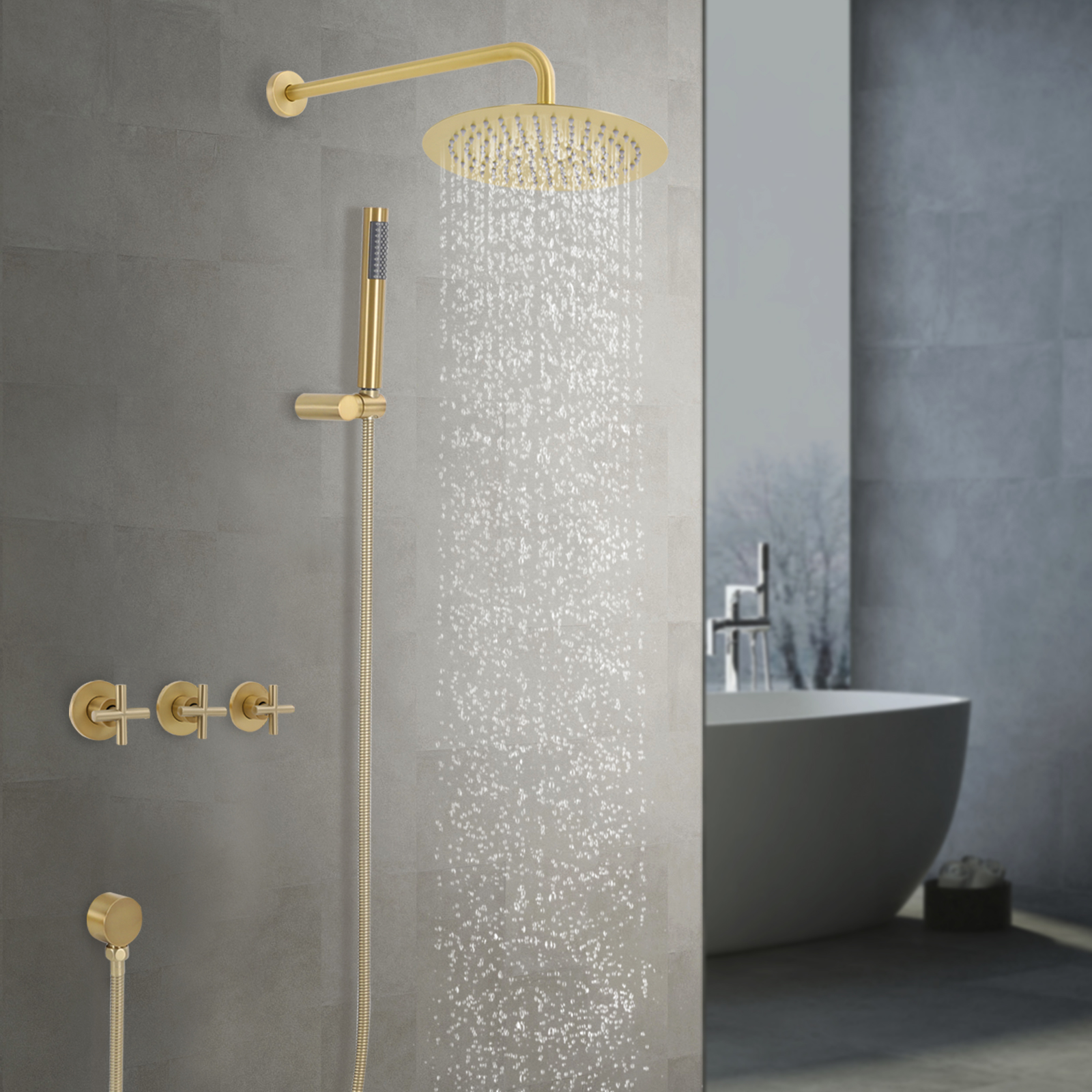 Modern Shower Set, 10-Inch Shower Kit with Handheld Spray, Wall Mounted Shower Set - Brushed Gold
