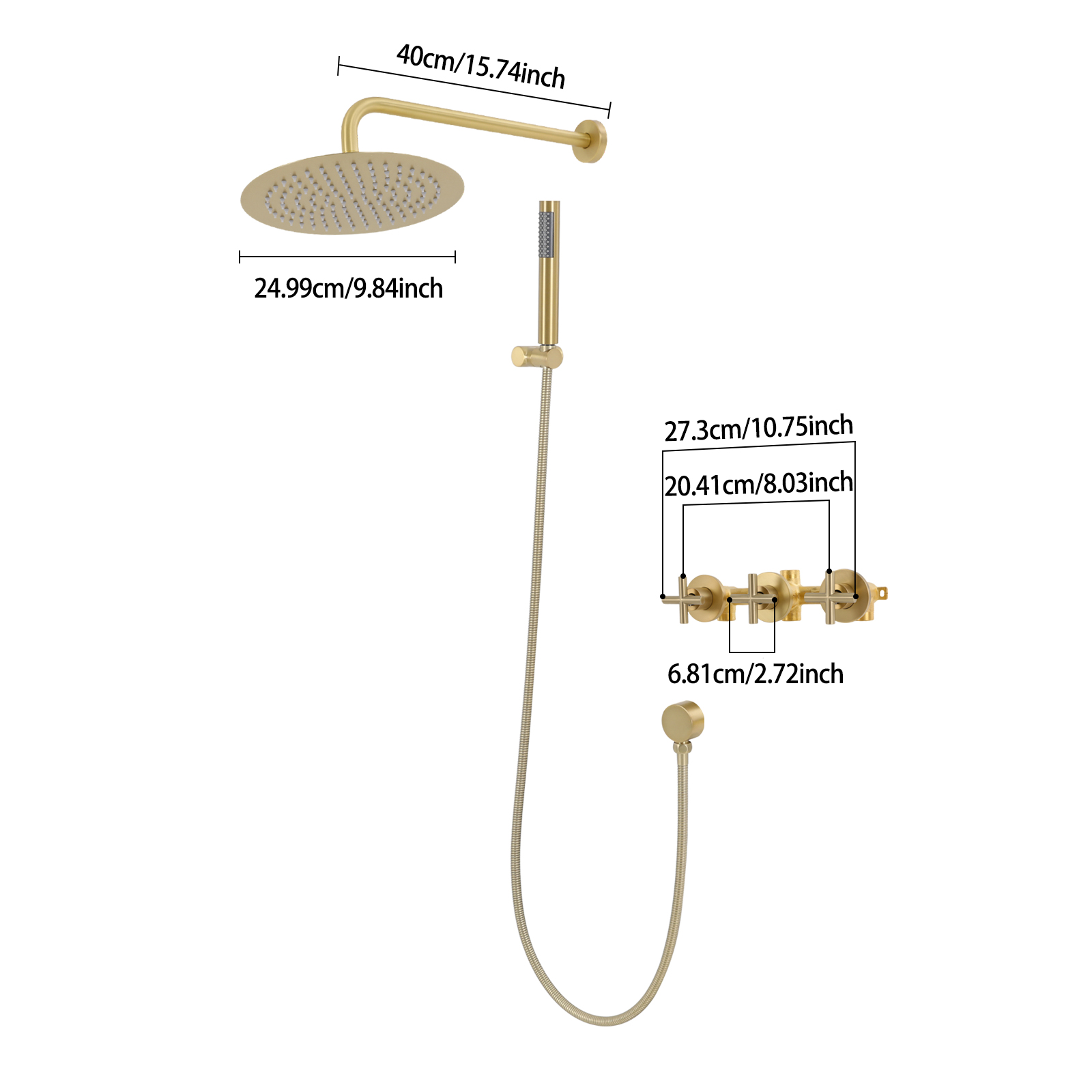 Modern Shower Set, 10-Inch Shower Kit with Handheld Spray, Wall Mounted Shower Set - Brushed Gold Modern Shower Set, 10-Inch Shower Kit with Handheld Spray, Wall Mounted Shower Set - Brushed Gold