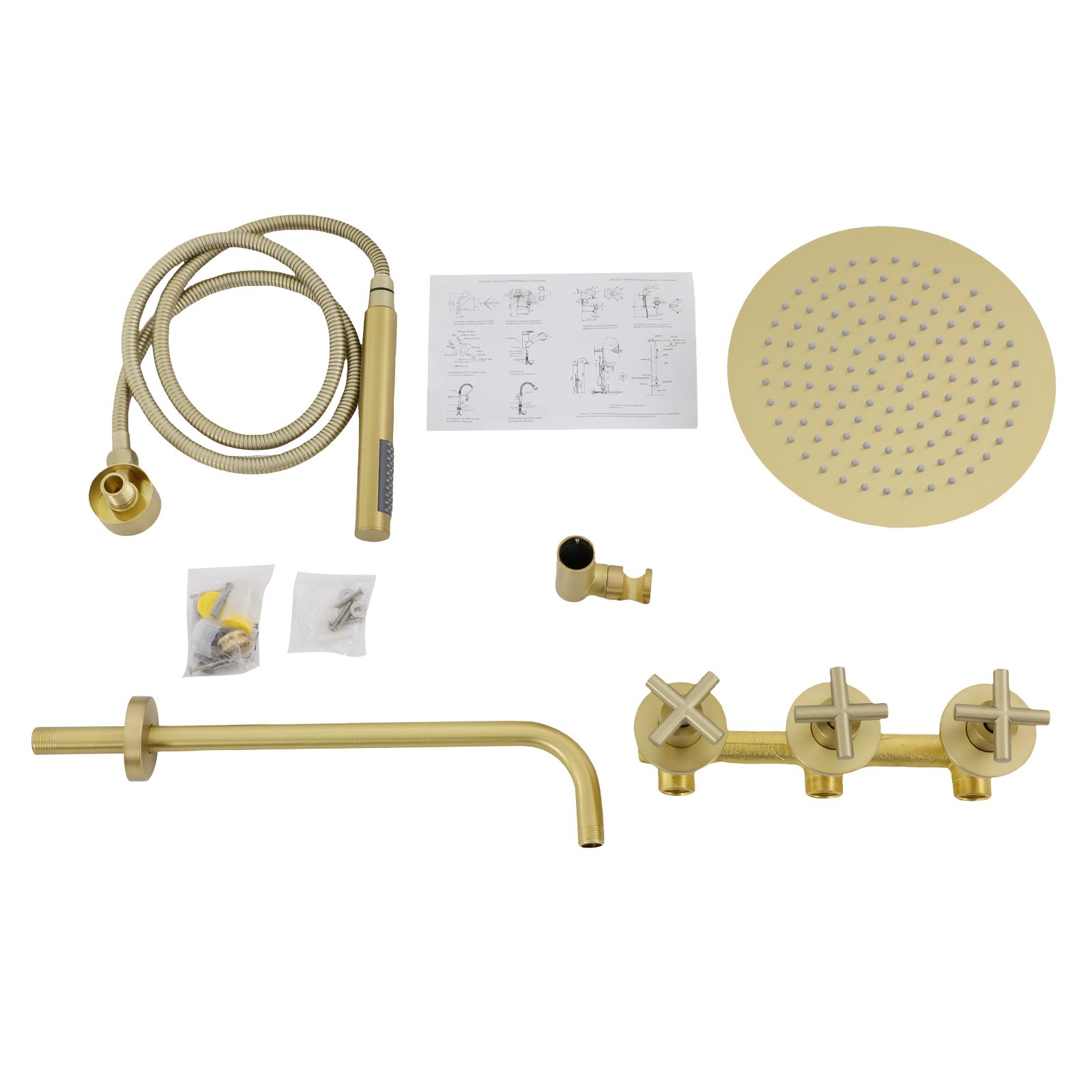 Modern Shower Set, 10-Inch Shower Kit with Handheld Spray, Wall Mounted Shower Set - Brushed Gold Modern Shower Set, 10-Inch Shower Kit with Handheld Spray, Wall Mounted Shower Set - Brushed Gold
