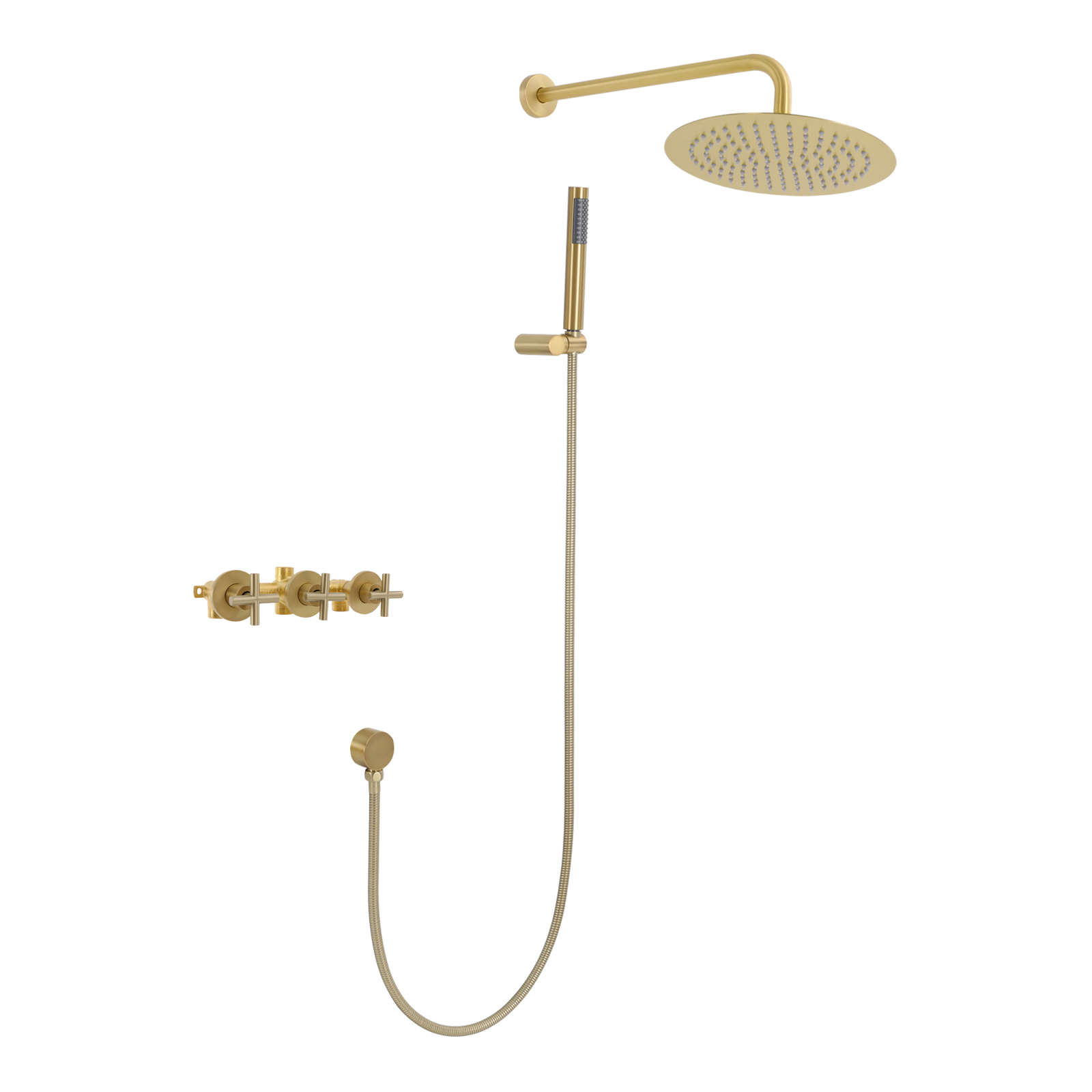 Modern Shower Set, 10-Inch Shower Kit with Handheld Spray, Wall Mounted Shower Set - Brushed Gold