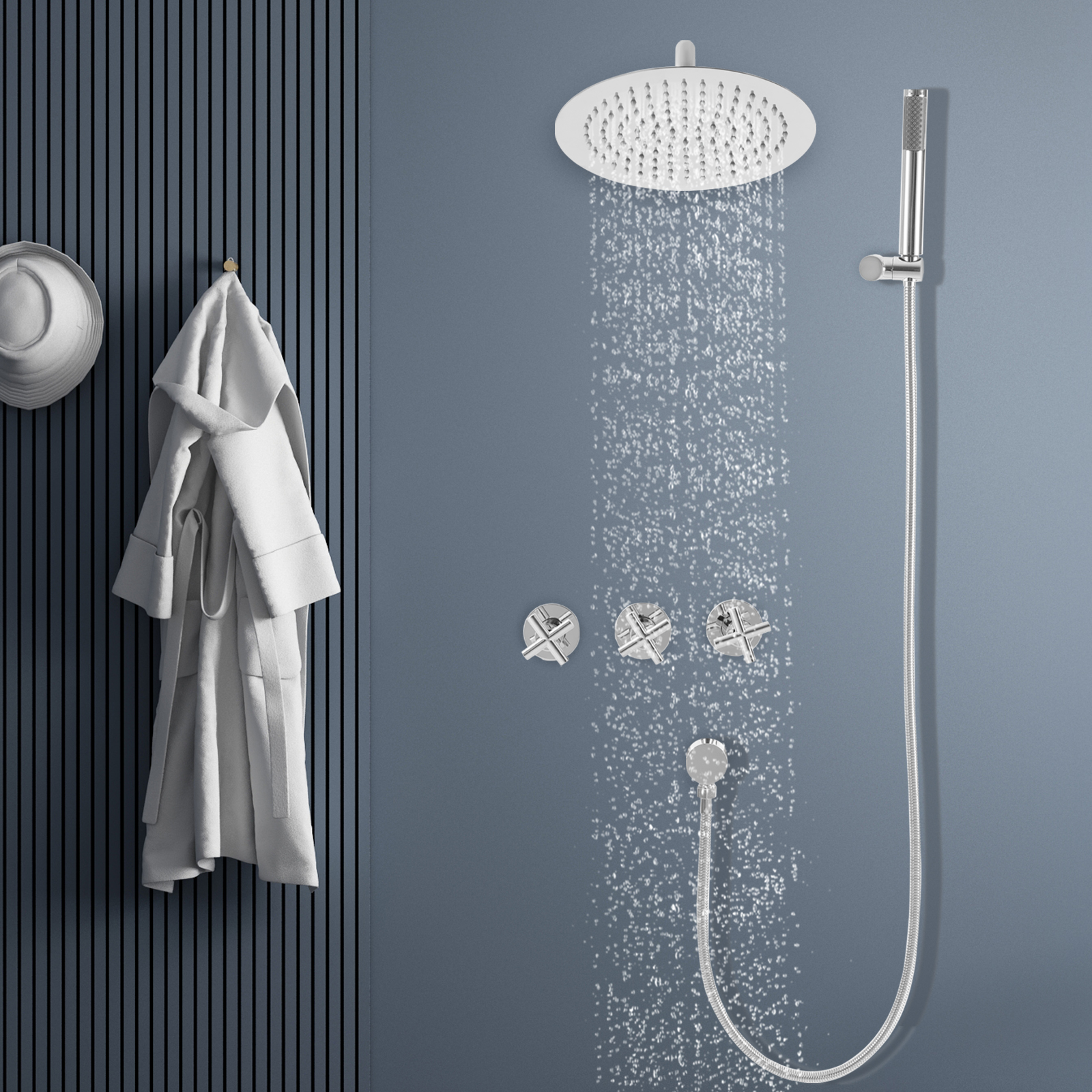 Modern Shower Set, 10-Inch Shower Kit with Handheld Spray, Wall Mounted Shower Set - Silver plating