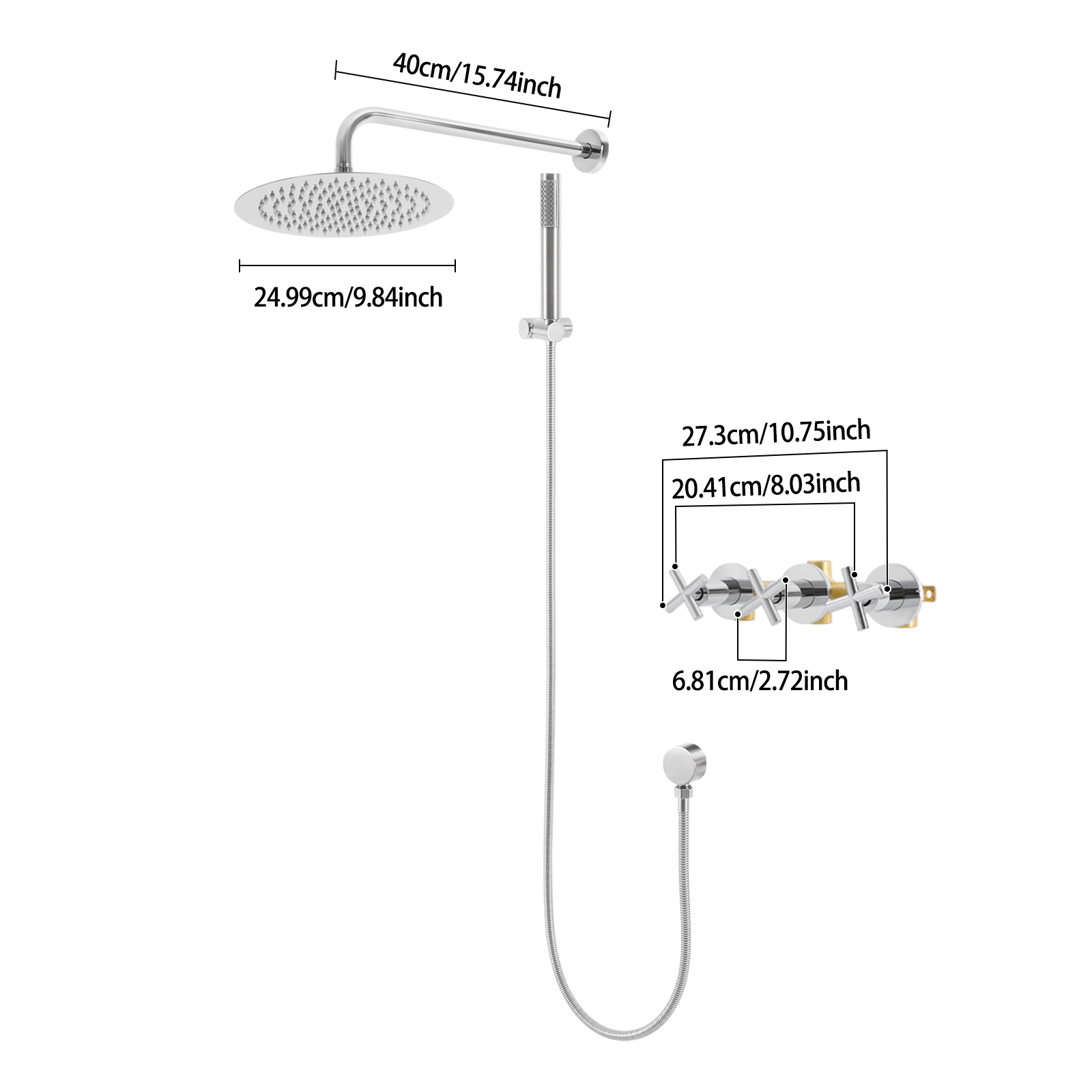 Modern Shower Set, 10-Inch Shower Kit with Handheld Spray, Wall Mounted Shower Set - Silver plating Modern Shower Set, 10-Inch Shower Kit with Handheld Spray, Wall Mounted Shower Set - Silver plating