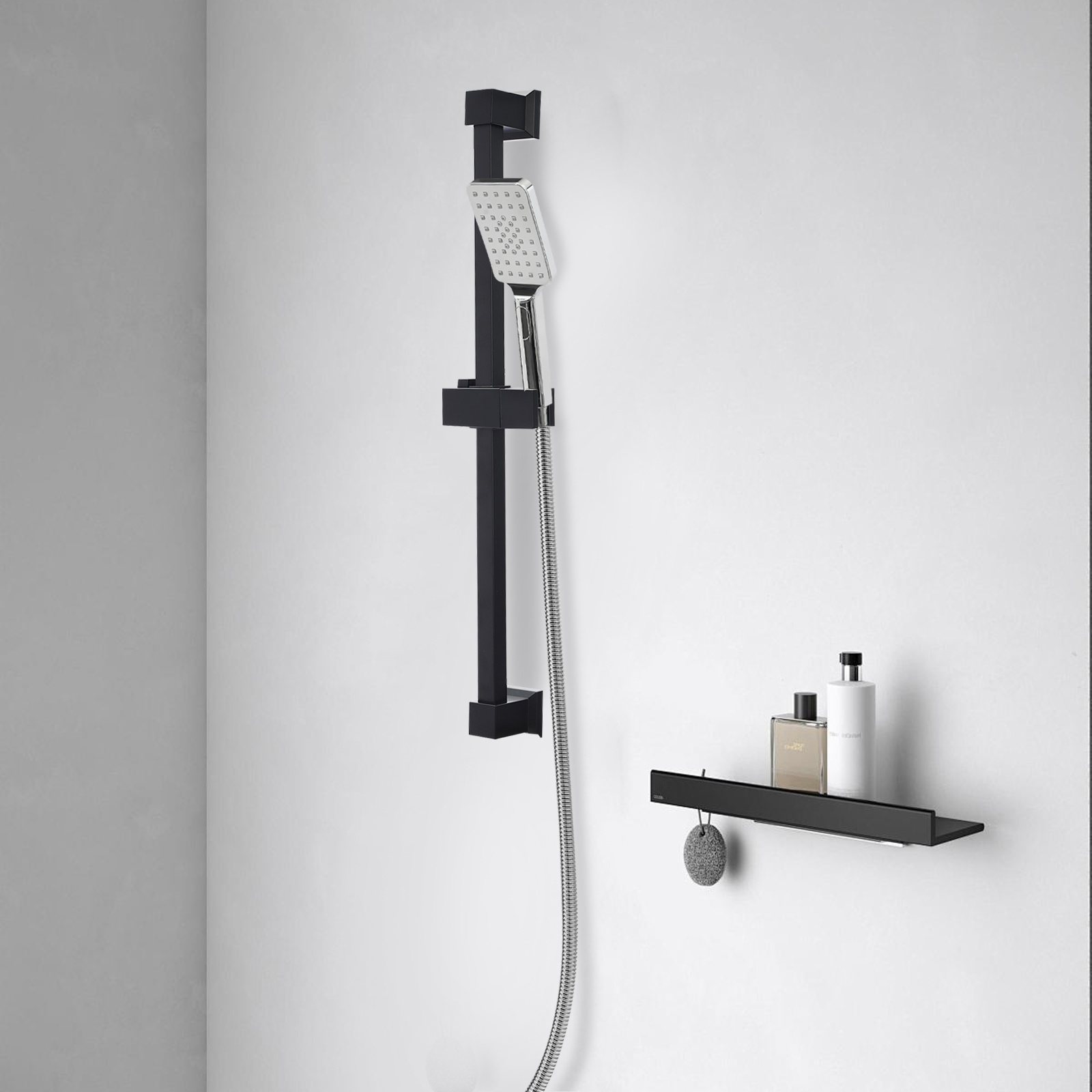 Sliding Shower Bar, Adjustable Hand Shower Support, For bathtubs, toilets, etc., Adjustable length: 62cm, Black Sliding Shower Bar, Adjustable Hand Shower Support, For bathtubs, toilets, etc., Adjustable length: 62cm, Black