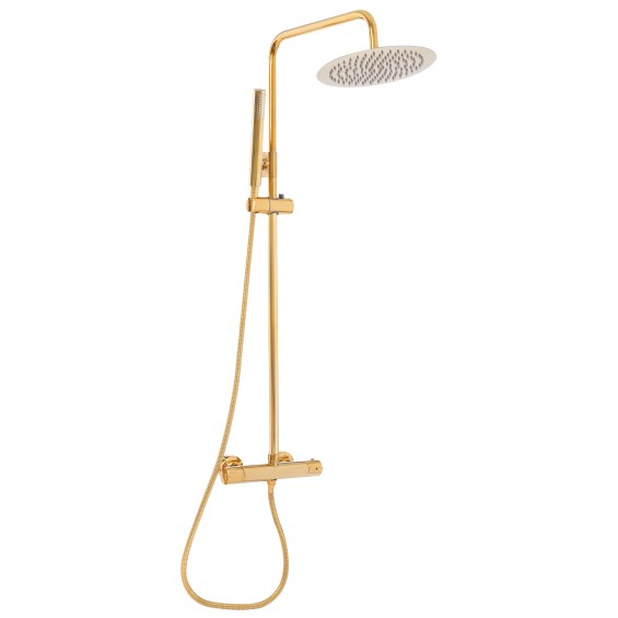 25cm Round Gold Thermostatic Shower Set, Shower System with Thermostat, Gold