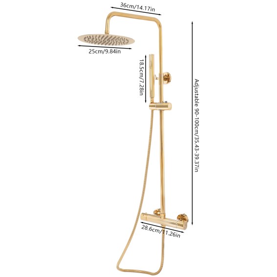 25cm Round Gold Thermostatic Shower Set, Shower System with Thermostat, Gold 25cm Round Gold Thermostatic Shower Set, Shower System with Thermostat, Gold