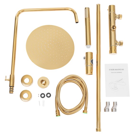 25cm Round Gold Thermostatic Shower Set, Shower System with Thermostat, Gold 25cm Round Gold Thermostatic Shower Set, Shower System with Thermostat, Gold