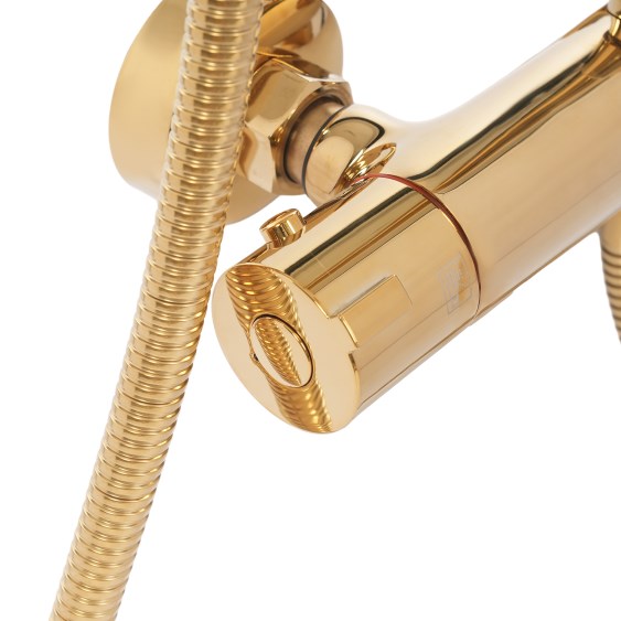 25cm Round Gold Thermostatic Shower Set, Shower System with Thermostat, Gold 25cm Round Gold Thermostatic Shower Set, Shower System with Thermostat, Gold
