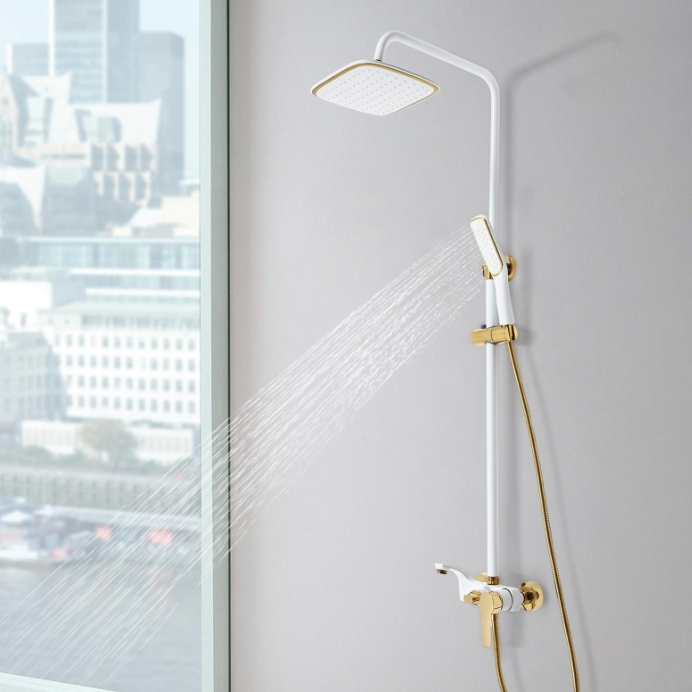 Stainless steel hot and cold rain shower set, platinum, three water modes, height adjustable