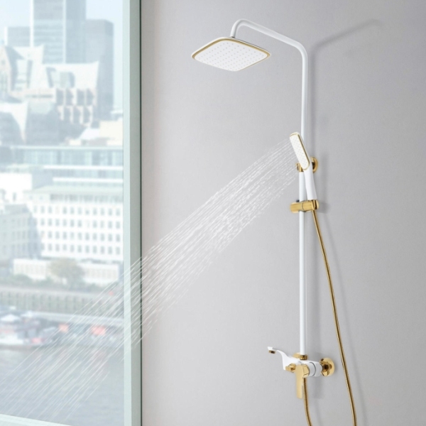 Stainless steel hot and cold rain shower set, platinum, three water modes, height adjustable