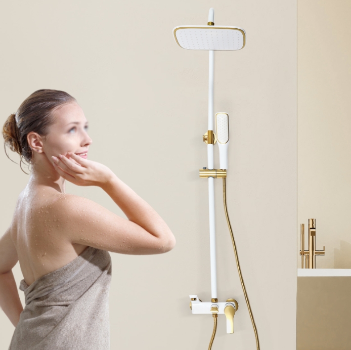 Stainless steel hot and cold rain shower set, platinum, three water modes, height adjustable
