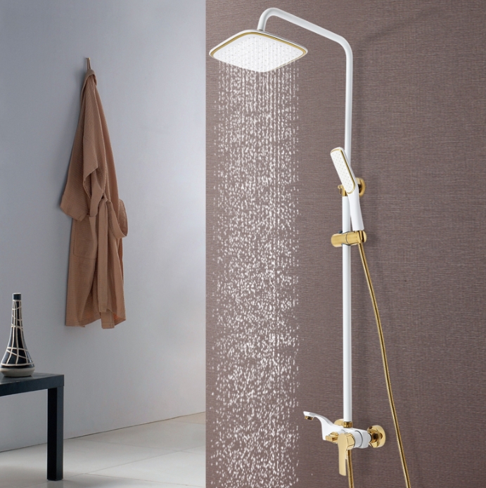 Stainless steel hot and cold rain shower set, platinum, three water modes, height adjustable