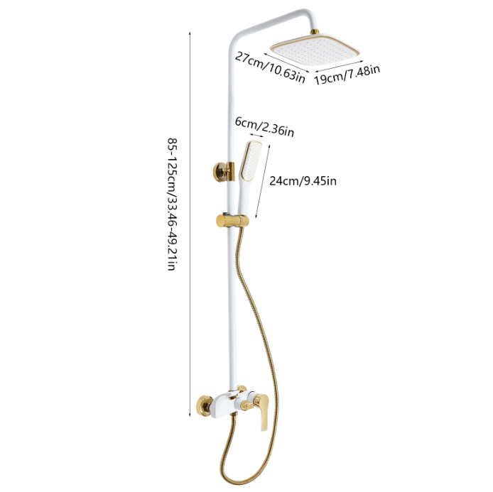 Stainless steel hot and cold rain shower set, platinum, three water modes, height adjustable