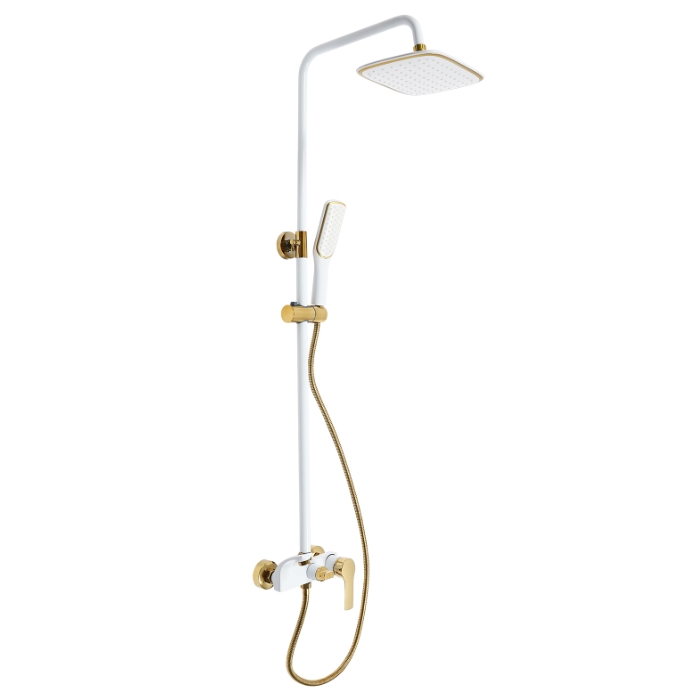 Stainless steel hot and cold rain shower set, platinum, three water modes, height adjustable