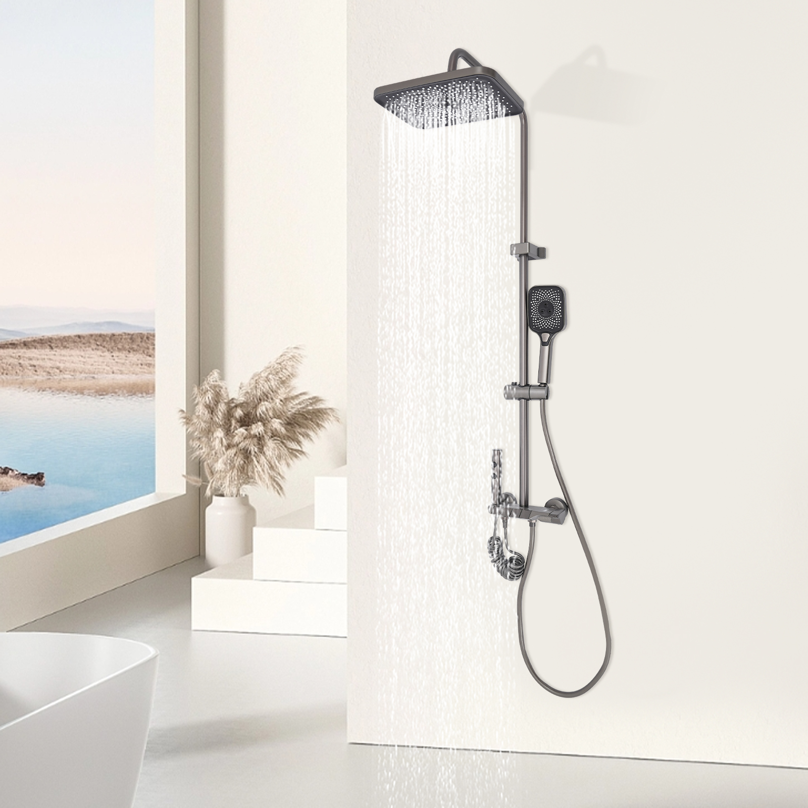 Thermostatic 4-way Shower Set, Shower Heads with Handheld Spray High-pressure Water Gun, Height Adjustable Shower Combo Thermostatic 4-way Shower Set, Shower Heads with Handheld Spray High-pressure Water Gun, Height Adjustable Shower Combo