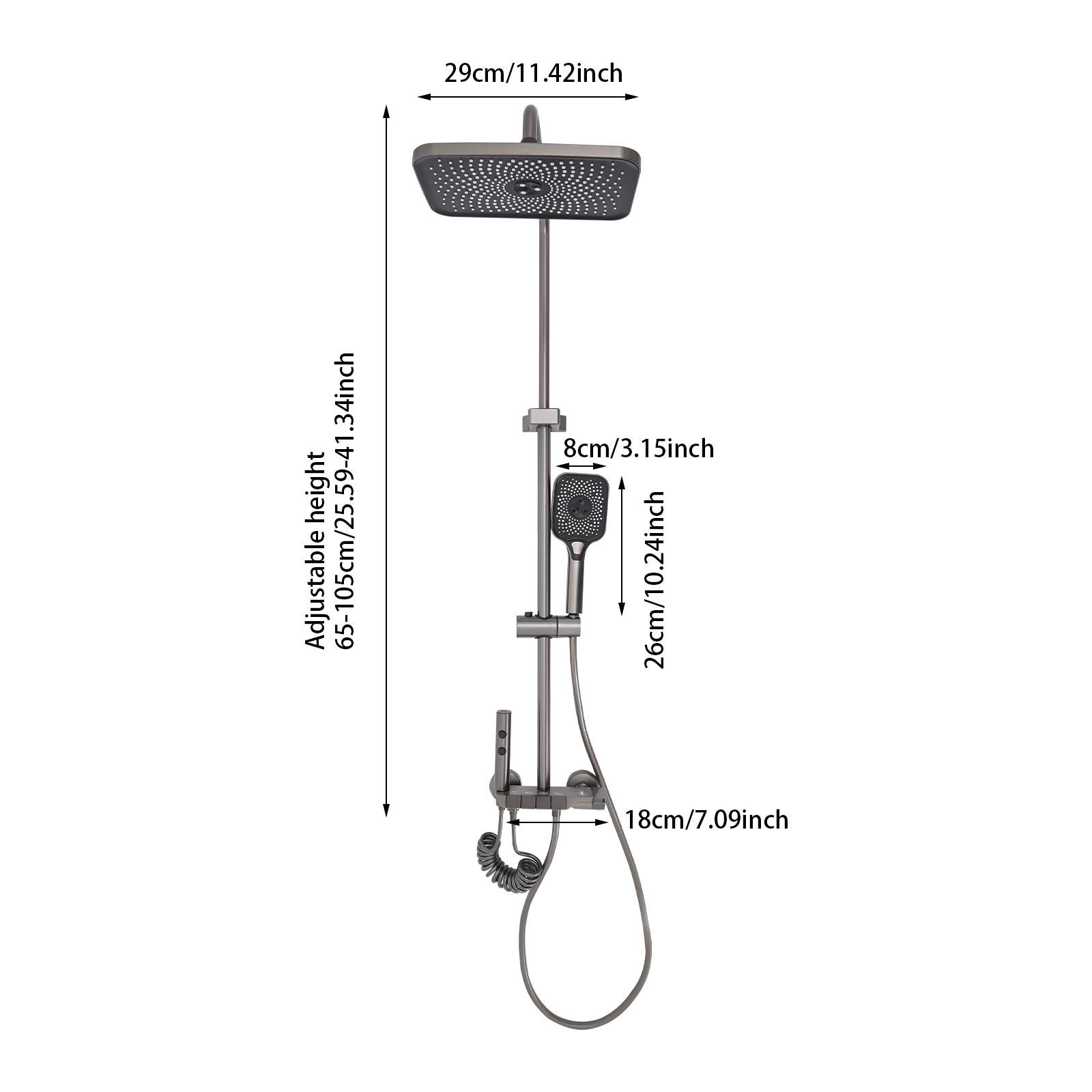 Thermostatic 4-way Shower Set, Shower Heads with Handheld Spray High-pressure Water Gun, Height Adjustable Shower Combo