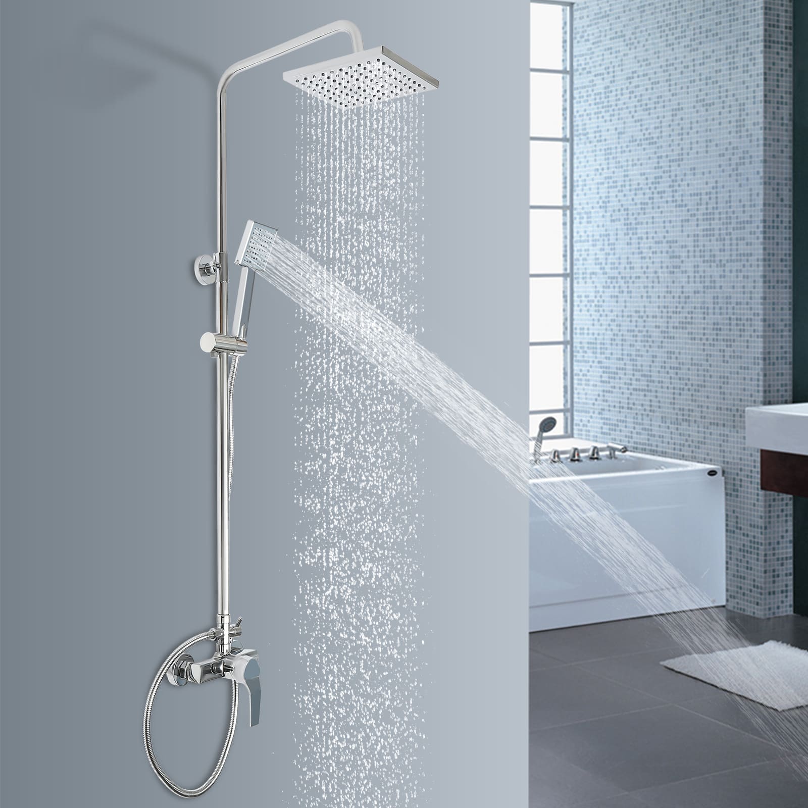Shower System with Thermostat Rain Shower Shower Kit Hand Shower Shower Panel Rain Shower Massage Shower Faucet Silver Shower System with Thermostat Rain Shower Shower Kit Hand Shower Shower Panel Rain Shower Massage Shower Faucet Silver