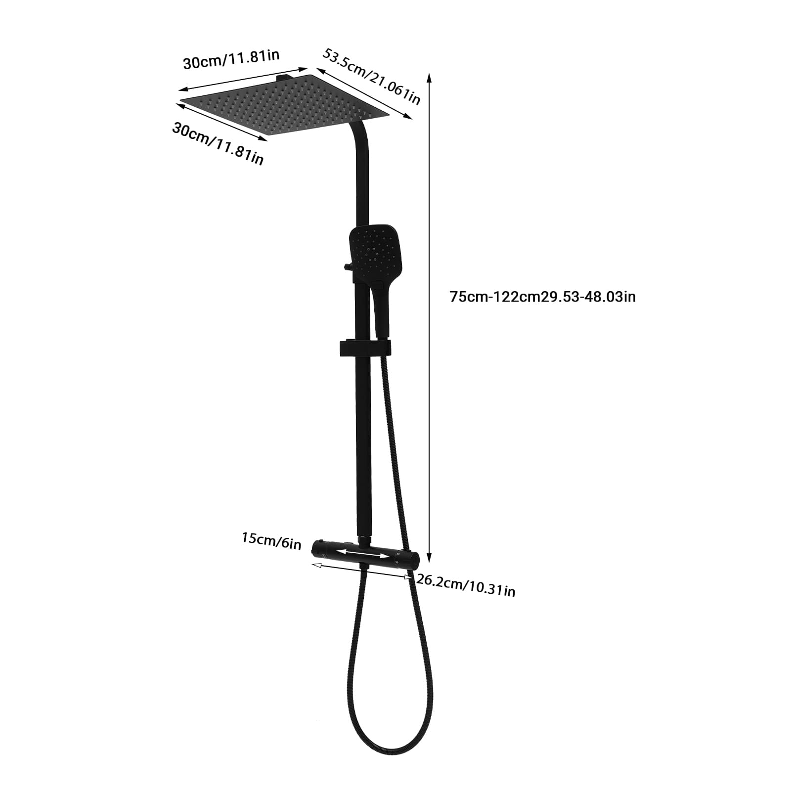 30cm Constant Temperature Shower Set (3 Modes Hand Spray) - Black 30cm Constant Temperature Shower Set (3 Modes Hand Spray) - Black