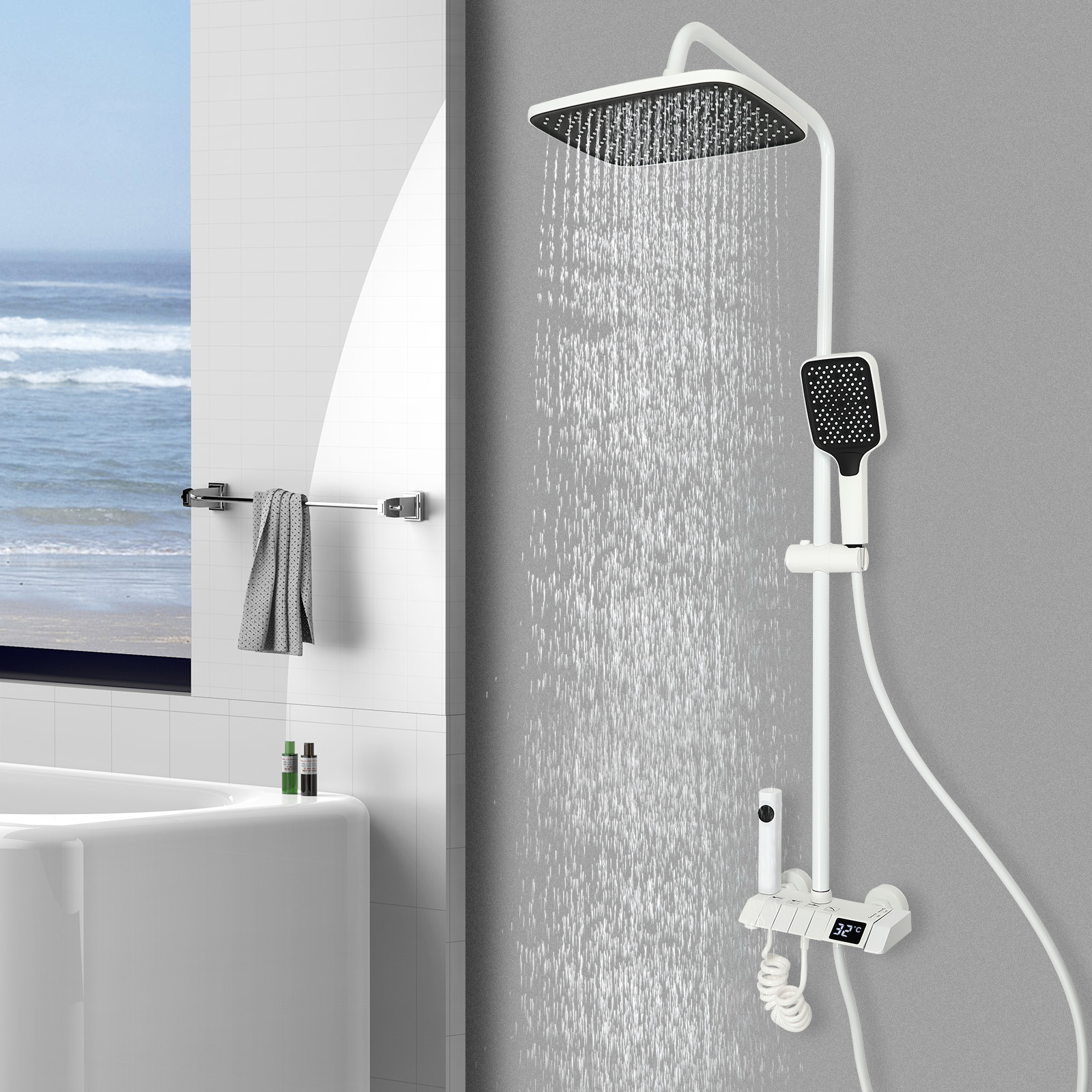 Shower Set with Extra Large Rainfall Shower System Various Water Outlet Modes Adjustable Height Use In Bed And Breakfasts Hotels White Shower Set with Extra Large Rainfall Shower System Various Water Outlet Modes Adjustable Height Use In Bed And Breakfasts Hotels White