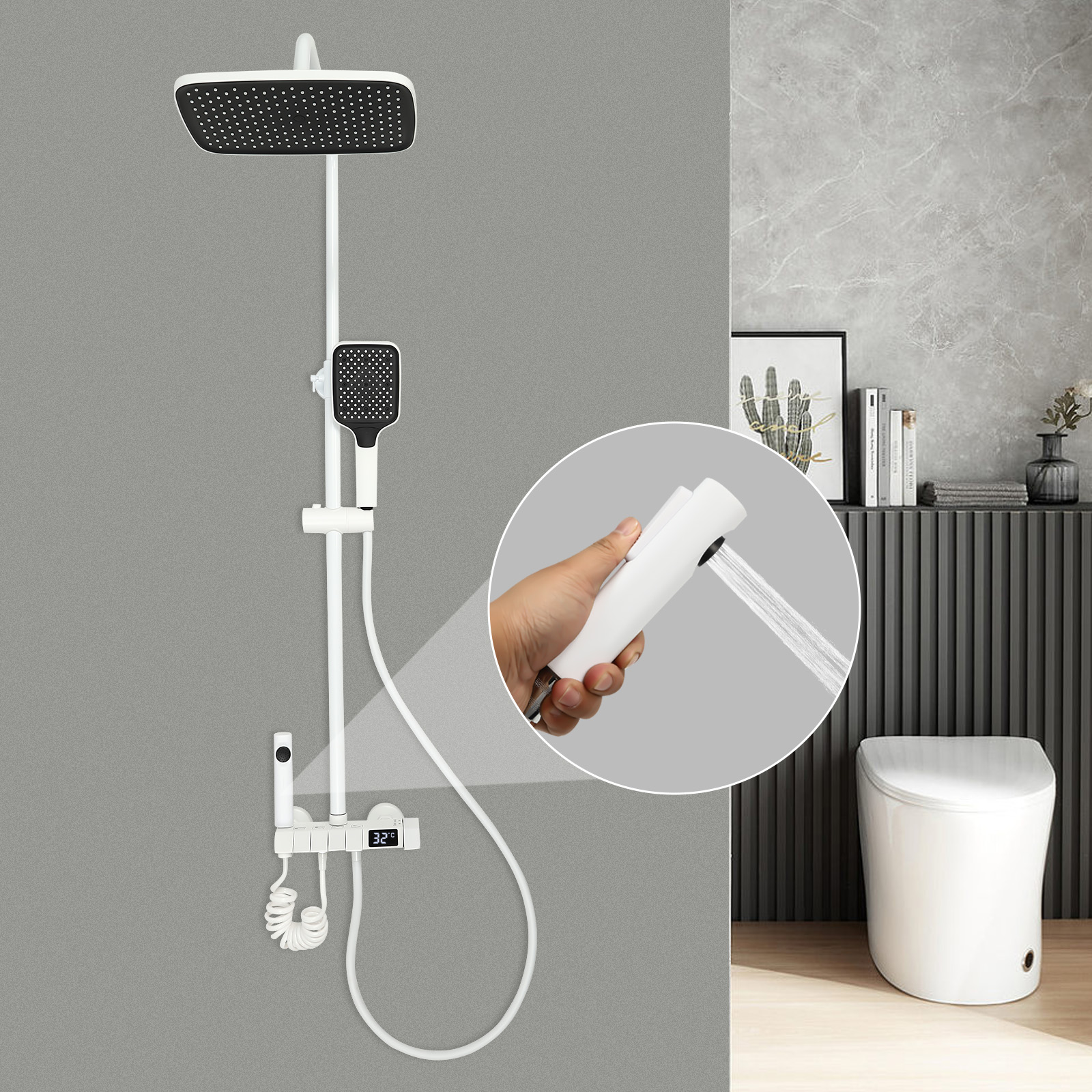 Shower Set with Extra Large Rainfall Shower System Various Water Outlet Modes Adjustable Height Use In Bed And Breakfasts Hotels White Shower Set with Extra Large Rainfall Shower System Various Water Outlet Modes Adjustable Height Use In Bed And Breakfasts Hotels White