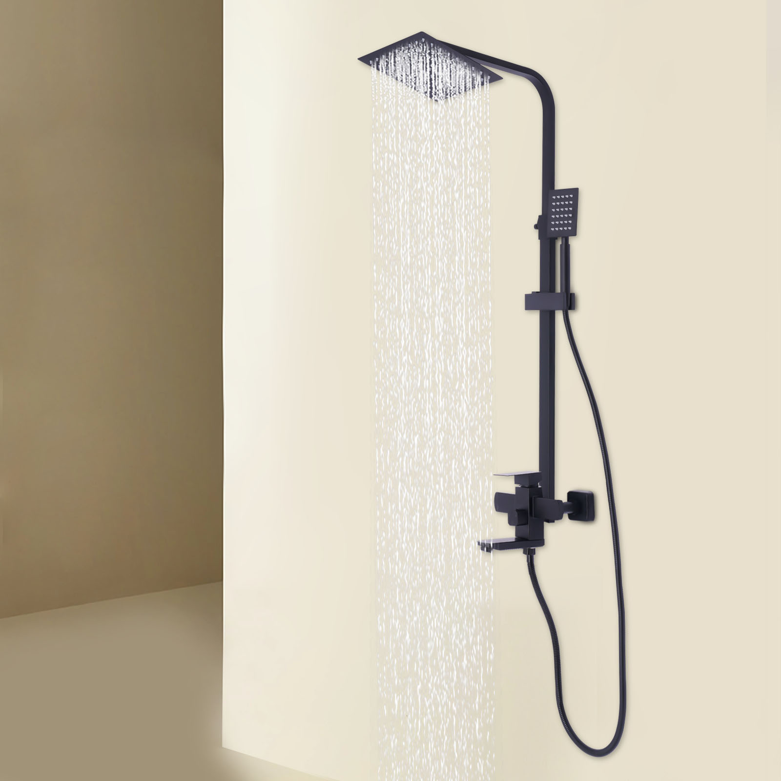 Shower Fitting 3 Functions Shower System Rain Shower Set Including Shower Head Hand Shower Adjustable Shower Panel Black