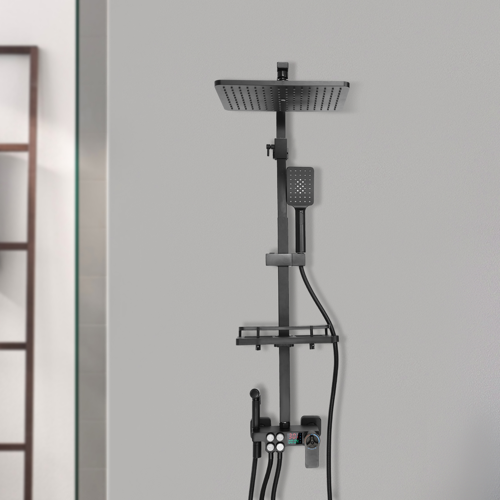 Thermostat Shower System Stainless Steel Adjustable Shower Bar 73-116cm For Children The Elderly Showers Senior Care Black