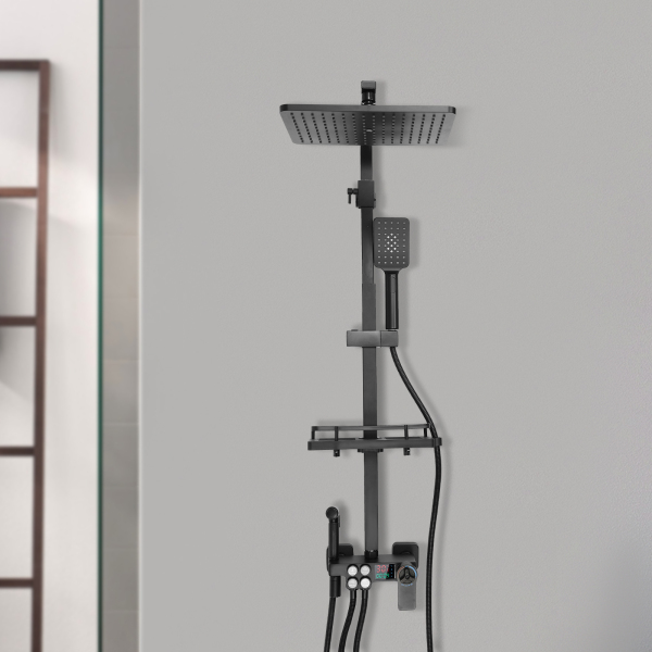 Thermostat Shower System Stainless Steel Adjustable Shower Bar 73-116cm For Children The Elderly Showers Senior Care Black