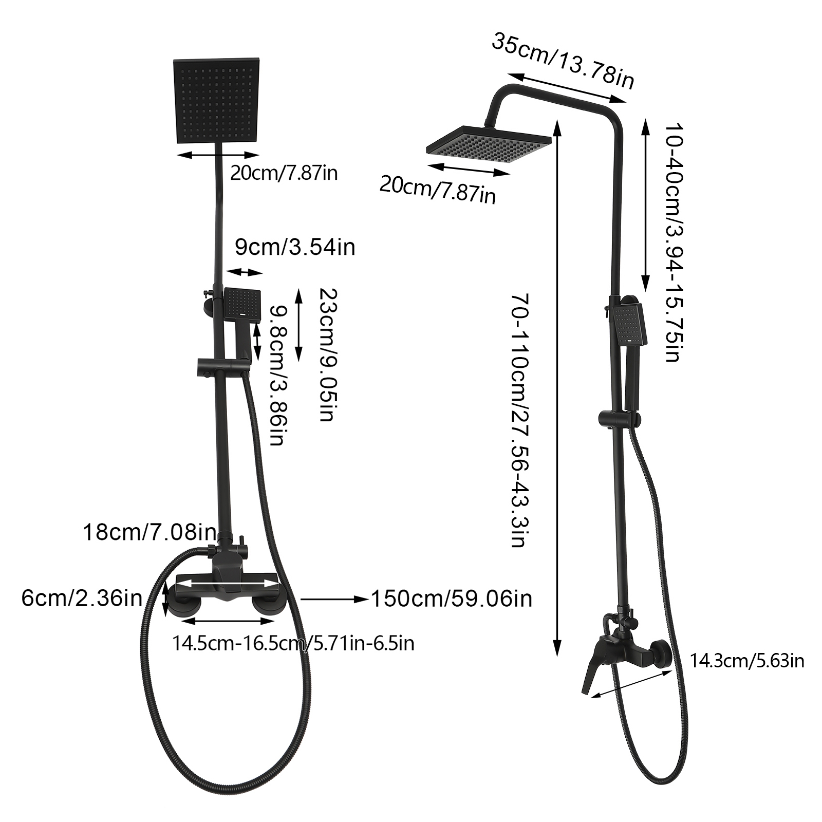 Shower Kit With Accessories Single-lever Mixer Adjustable Shower Bar And Square Shower Head For Bathrooms Showers And Bathtubs Black Shower Kit With Accessories Single-lever Mixer Adjustable Shower Bar And Square Shower Head For Bathrooms Showers And Bathtubs Black