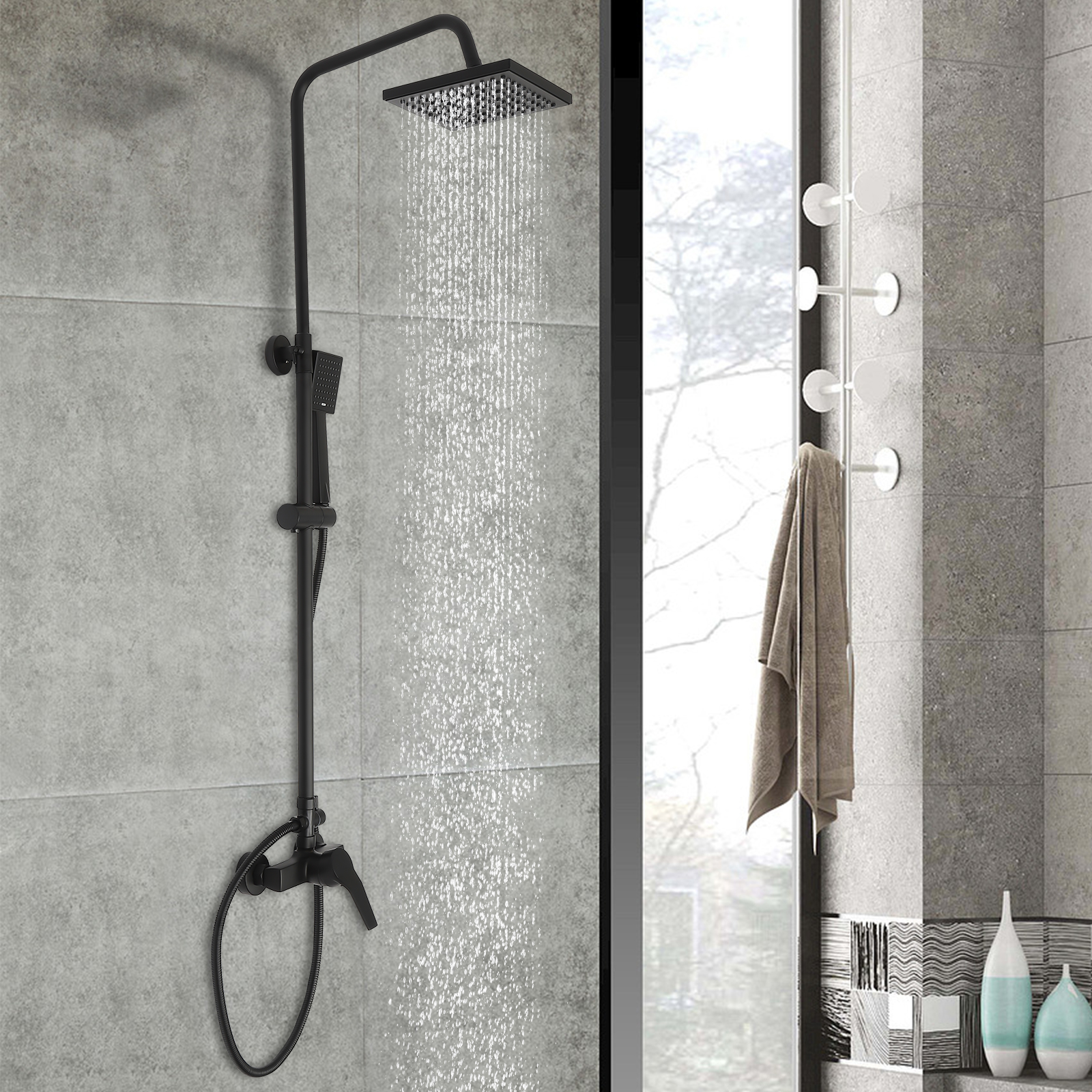Shower Kit With Accessories Single-lever Mixer Adjustable Shower Bar And Square Shower Head For Bathrooms Showers And Bathtubs Black Shower Kit With Accessories Single-lever Mixer Adjustable Shower Bar And Square Shower Head For Bathrooms Showers And Bathtubs Black