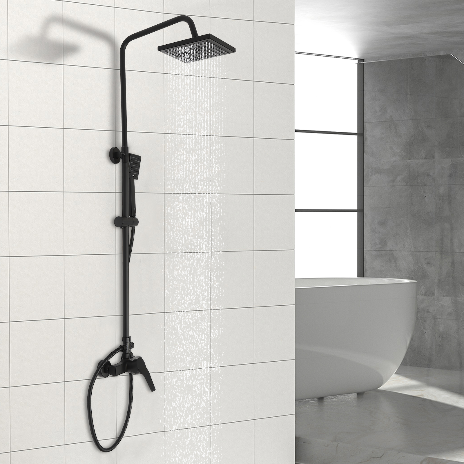 Shower Kit With Accessories Single-lever Mixer Adjustable Shower Bar And Square Shower Head For Bathrooms Showers And Bathtubs Black Shower Kit With Accessories Single-lever Mixer Adjustable Shower Bar And Square Shower Head For Bathrooms Showers And Bathtubs Black