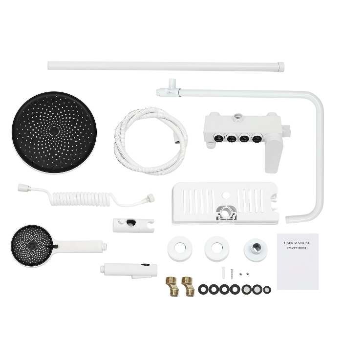 Four-speed hot and cold rain shower set, four water outlets, adjustable in height, white Four-speed hot and cold rain shower set, four water outlets, adjustable in height, white