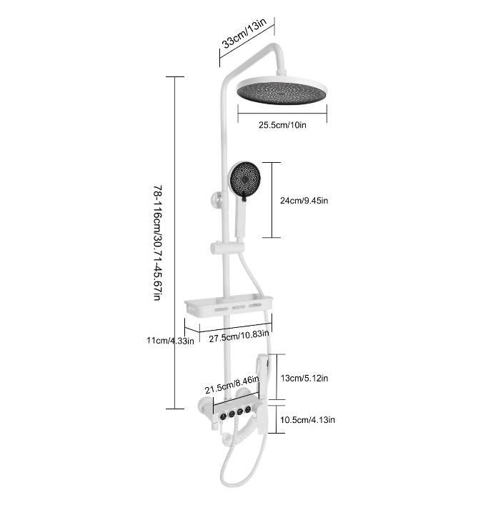 Four-speed hot and cold rain shower set, four water outlets, adjustable in height, white Four-speed hot and cold rain shower set, four water outlets, adjustable in height, white