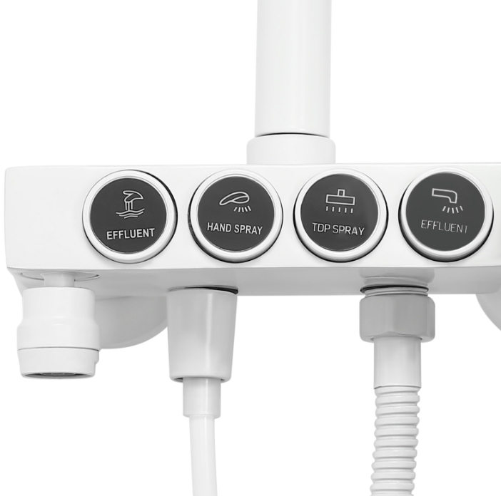 Four-speed hot and cold rain shower set, four water outlets, adjustable in height, white Four-speed hot and cold rain shower set, four water outlets, adjustable in height, white