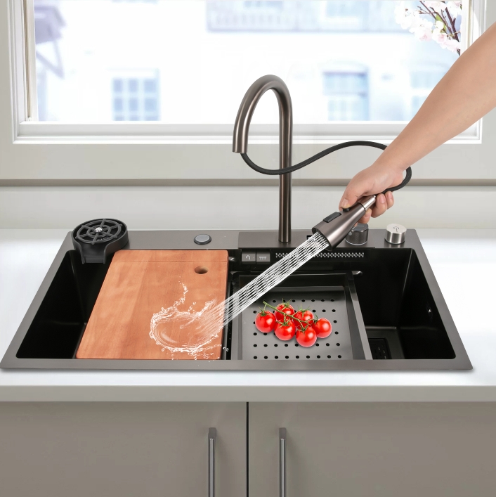 32"x18" Digital Stainless Steel Sink Faucet, 201 Stainless Steel, Three Water Modes