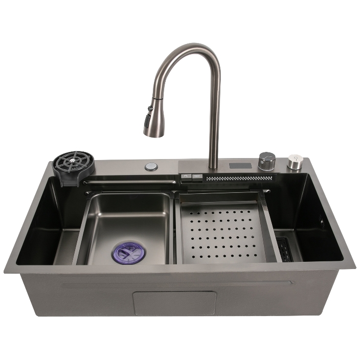 32"x18" Digital Stainless Steel Sink Faucet, 201 Stainless Steel, Three Water Modes