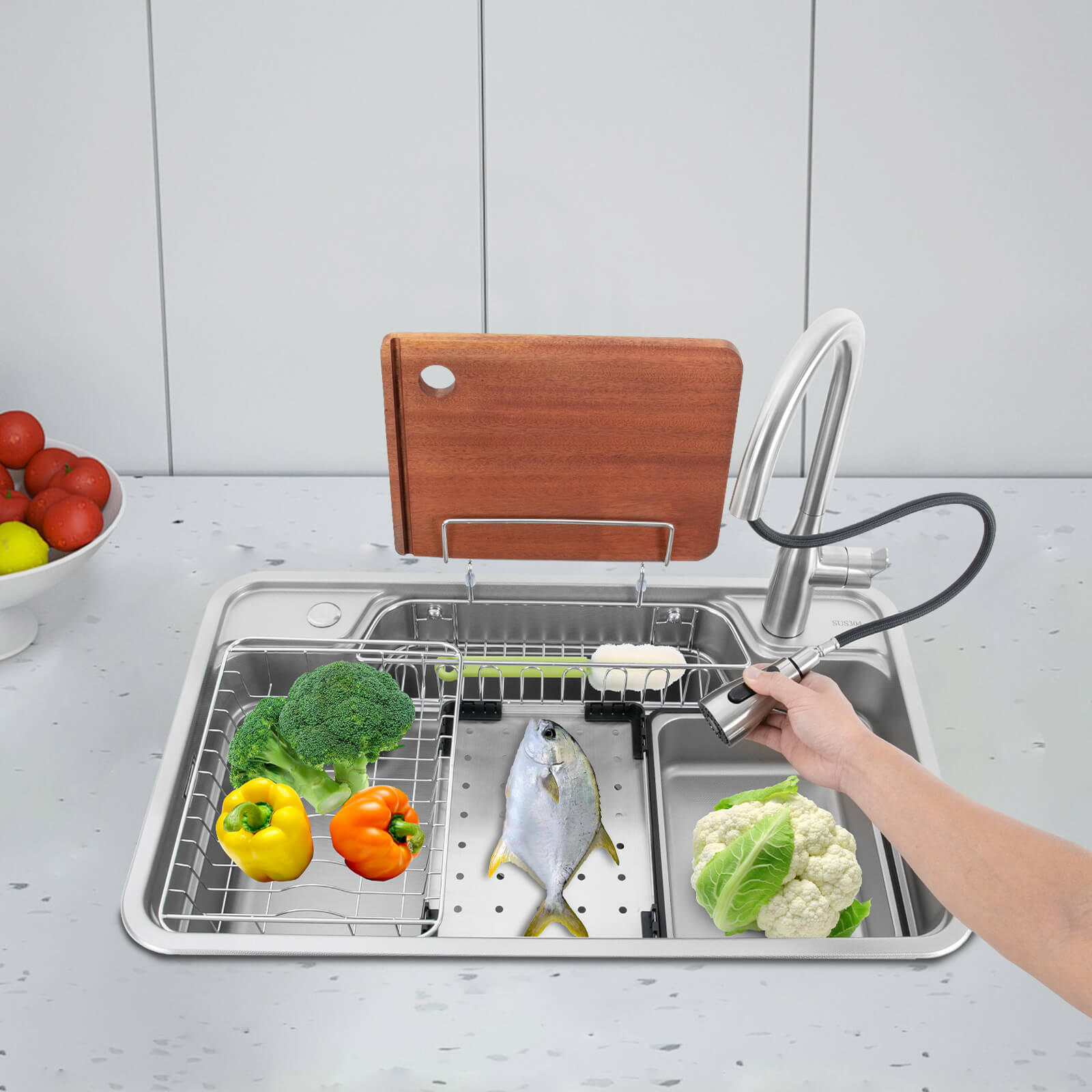 780*480*230mm Big Kitchen Sink with faucet and chopping board, Sink Set, Laundry Sink, 304 stainless steel