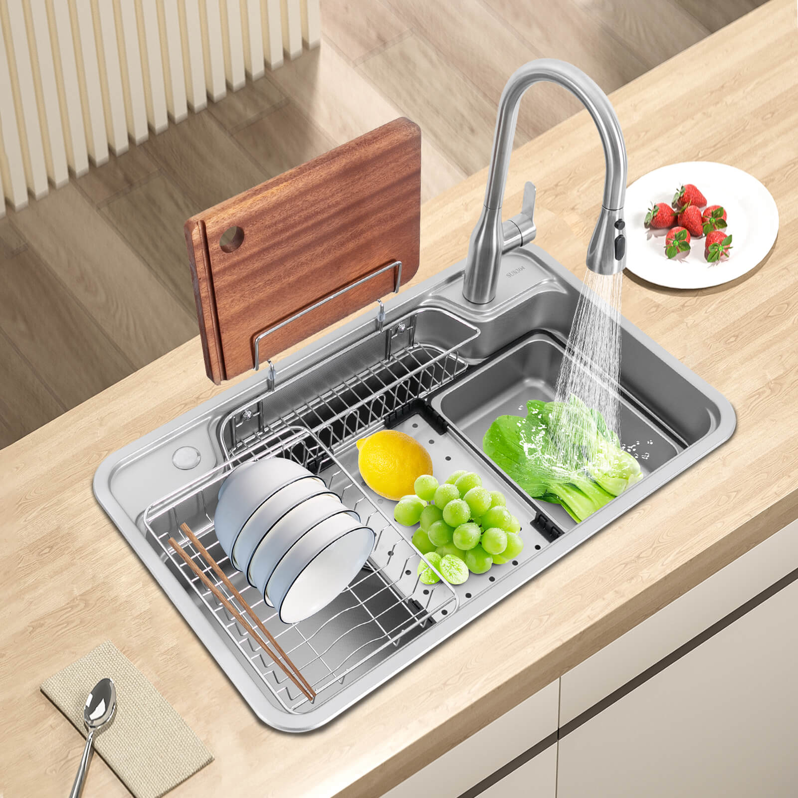 780*480*230mm Big Kitchen Sink with faucet and chopping board, Sink Set, Laundry Sink, 304 stainless steel 780*480*230mm Big Kitchen Sink with faucet and chopping board, Sink Set, Laundry Sink, 304 stainless steel
