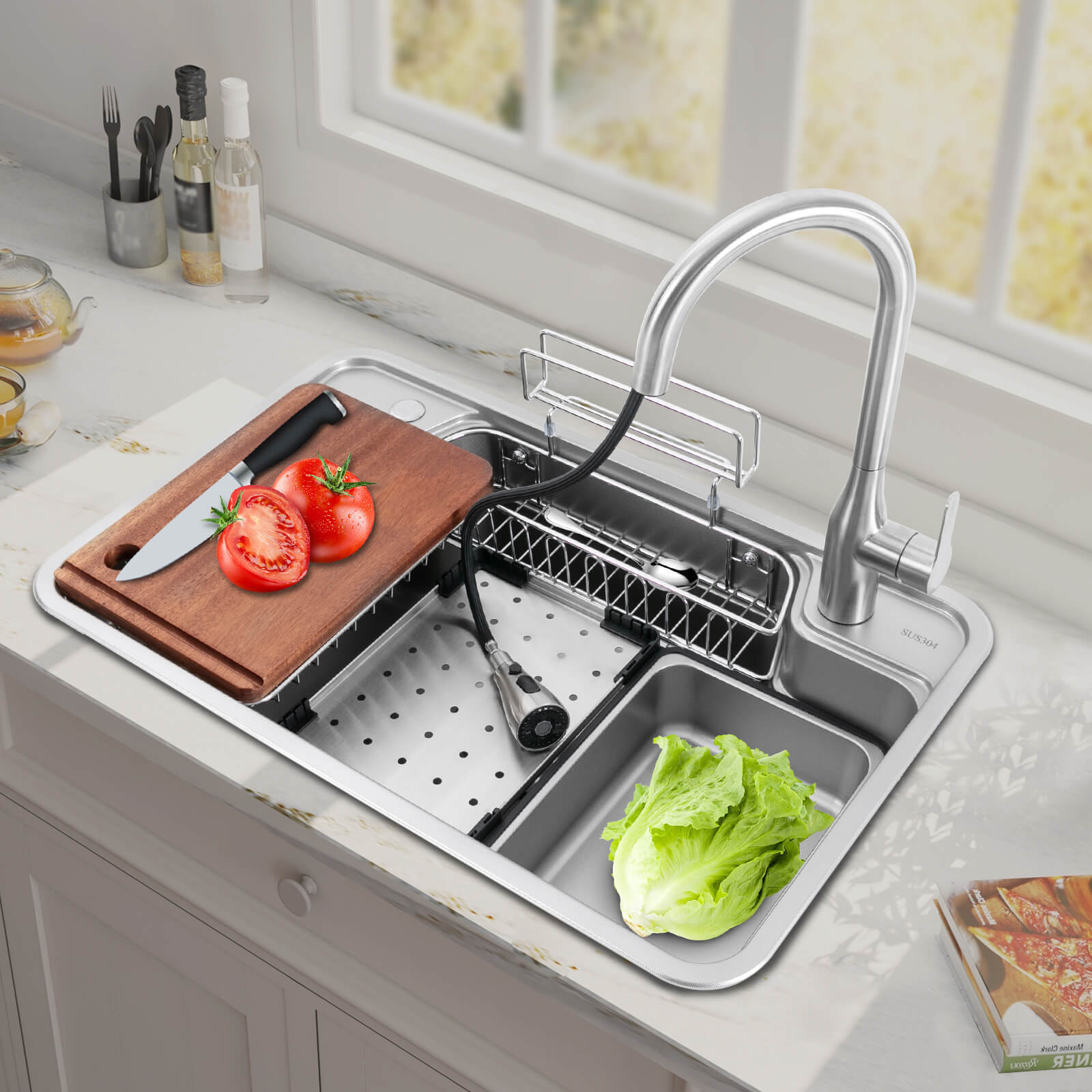 780*480*230mm Big Kitchen Sink with faucet and chopping board, Sink Set, Laundry Sink, 304 stainless steel 780*480*230mm Big Kitchen Sink with faucet and chopping board, Sink Set, Laundry Sink, 304 stainless steel