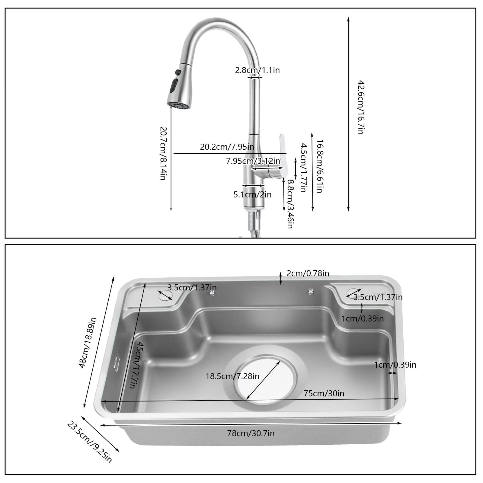 780*480*230mm Big Kitchen Sink with faucet and chopping board, Sink Set, Laundry Sink, 304 stainless steel 780*480*230mm Big Kitchen Sink with faucet and chopping board, Sink Set, Laundry Sink, 304 stainless steel