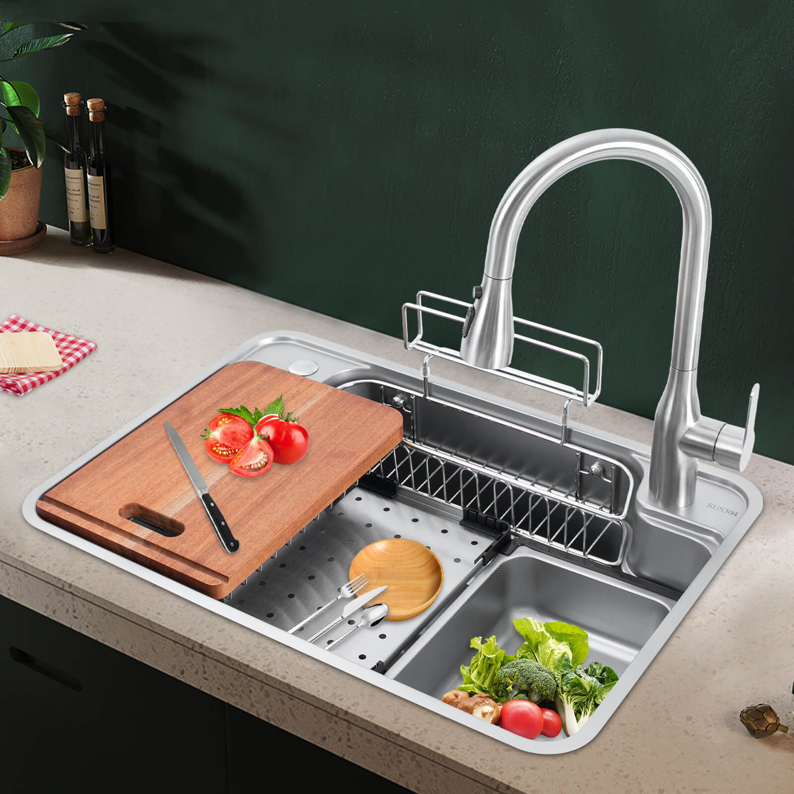 Kitchen Sink with faucet and Chopping Board, Sink Set, Laundry Sink, for restaurants, laundries, stores