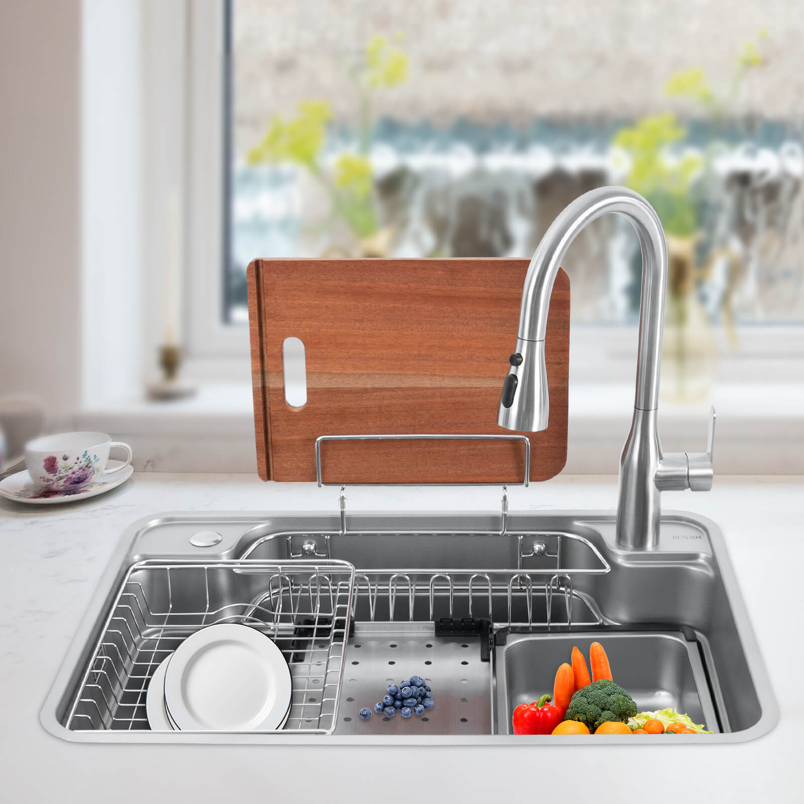 Kitchen Sink with faucet and Chopping Board, Sink Set, Laundry Sink, for restaurants, laundries, stores