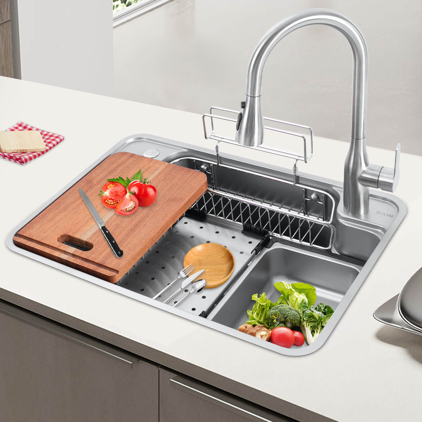 Kitchen Sink with faucet and Chopping Board, Sink Set, Laundry Sink, for restaurants, laundries, stores
