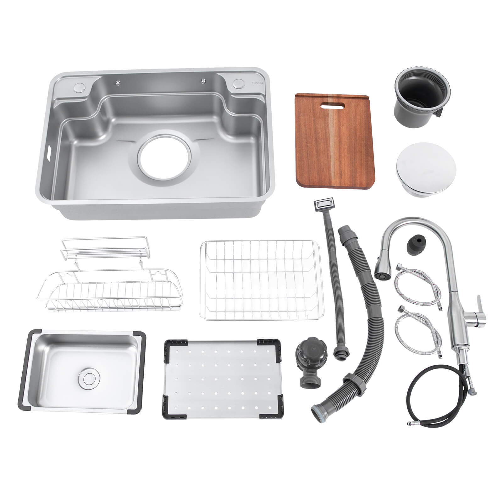Kitchen Sink with faucet and Chopping Board, Sink Set, Laundry Sink, for restaurants, laundries, stores