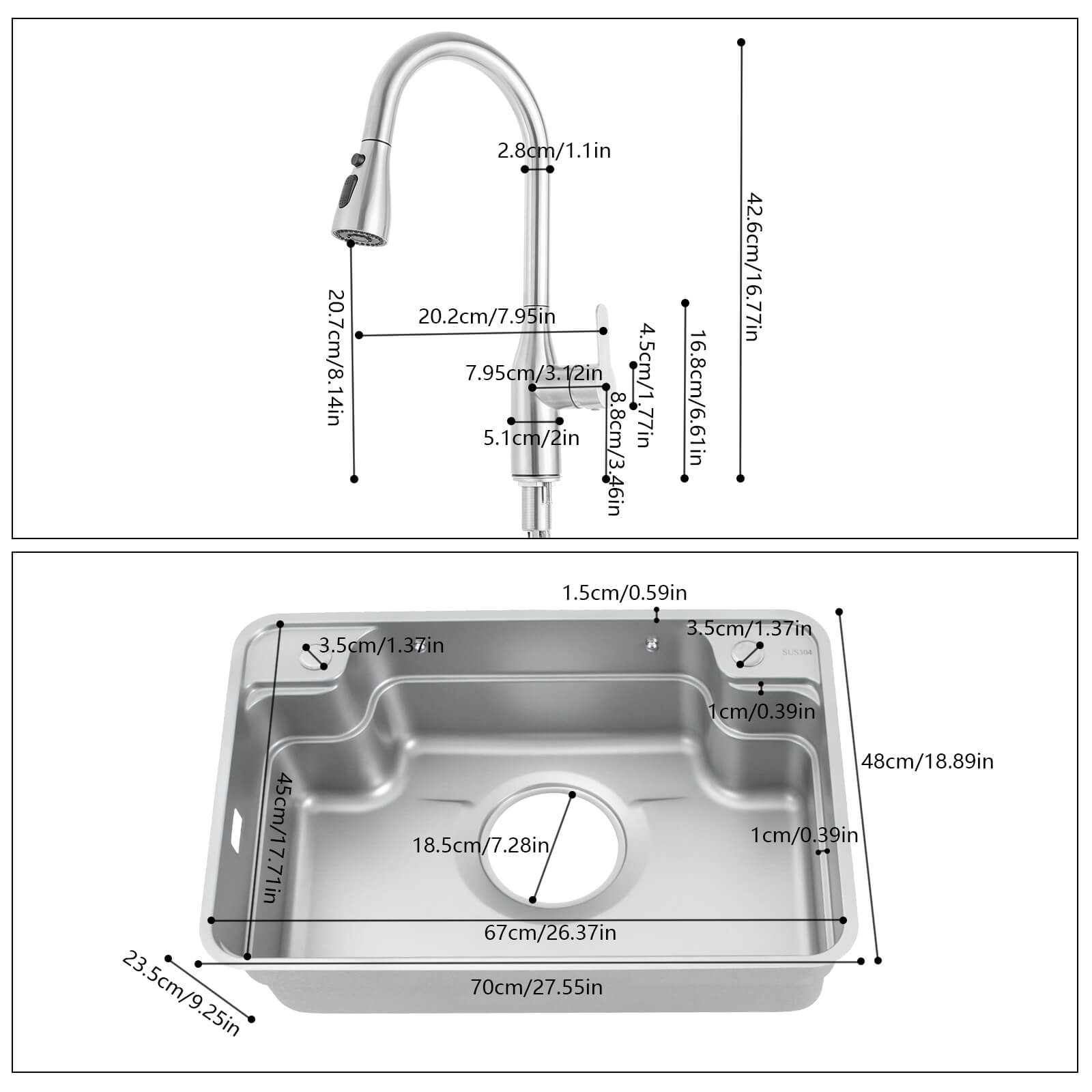 Kitchen Sink with faucet and Chopping Board, Sink Set, Laundry Sink, for restaurants, laundries, stores
