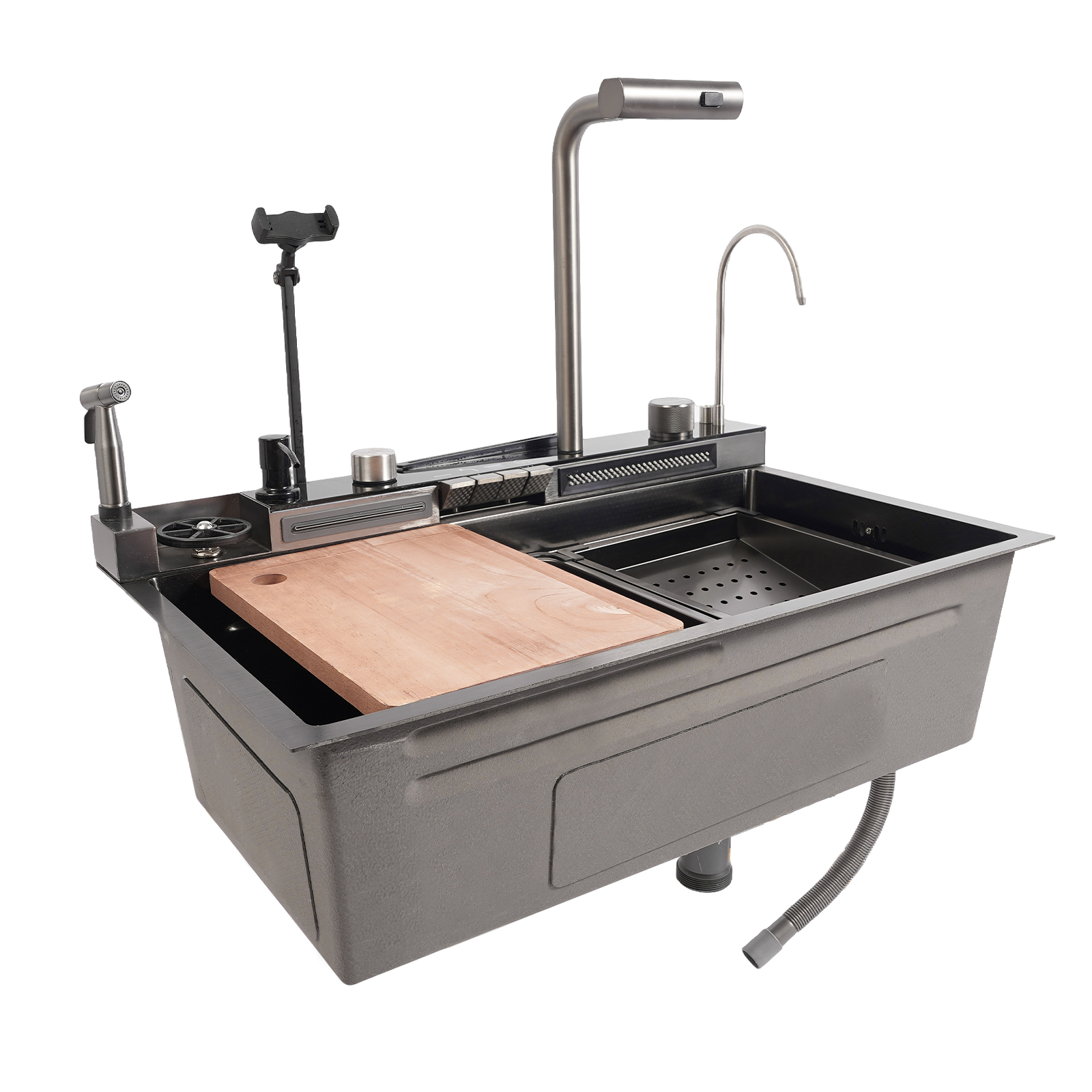 CNCEST Sink 304 Stainless Steel Kitchen Sink Dark Grey Digital Display Kitchen Sink